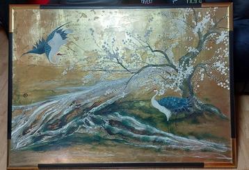Magnifique peinture asiatique sur bois - 146cm/106cm