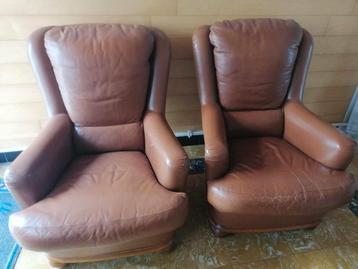 2 relax zetels kuipzetel fauteuil leder hout 