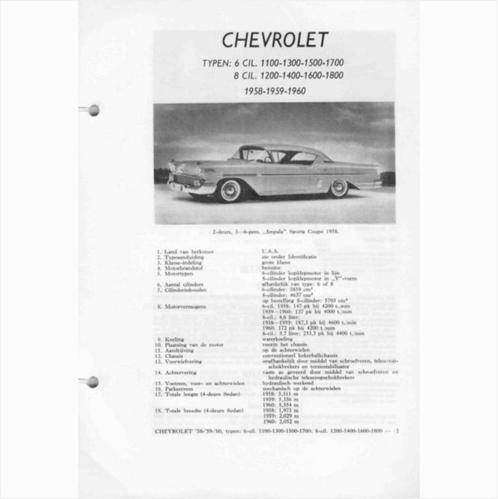 Chevrolet Typen 6 cil. en 8 cil. Vraagbaak losbladig 1958-19, Livres, Autos | Livres, Utilisé, Chevrolet, Enlèvement ou Envoi