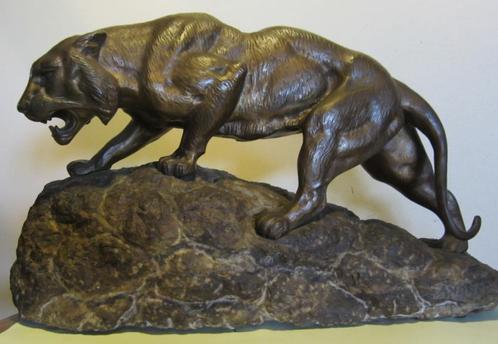Ancien tigre en bronze art déco Andrey, France, vers 1925, Antiquités & Art, Antiquités | Bronze & Cuivre, Bronze, Enlèvement