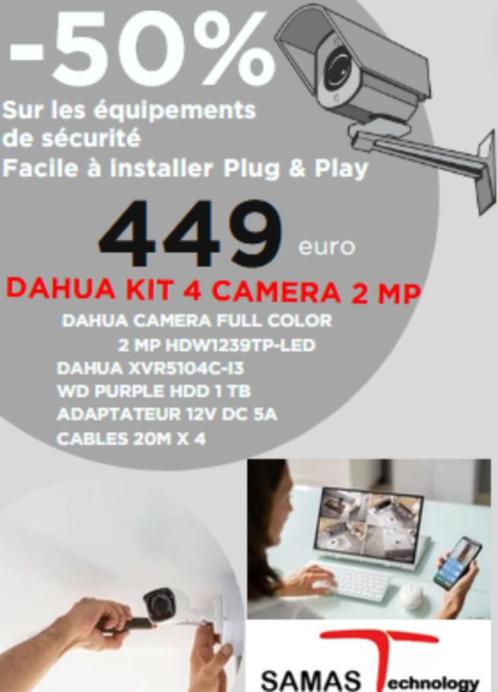 KIT Dahua 4 Camera 2 Mp Full Color, TV, Hi-fi & Vidéo, Caméras de surveillance, Neuf, Caméra extérieure, Enlèvement ou Envoi