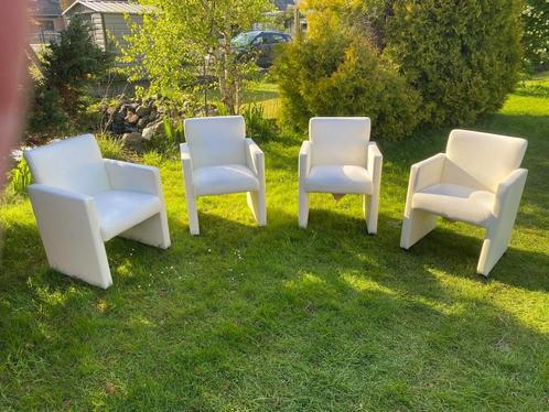 4 chaises simili cuir blancs, Maison & Meubles, Chaises, Utilisé, Quatre, Cuir, Blanc, Enlèvement ou Envoi