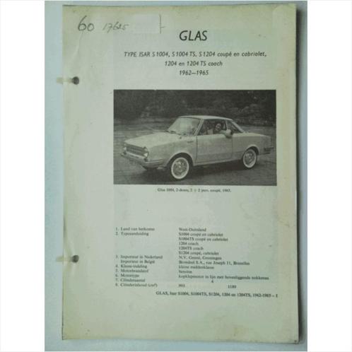 Glas 1004 1204 Vraagbaak losbladig 1962-1965 #3 Nederlands, Livres, Autos | Livres, Utilisé, Enlèvement ou Envoi