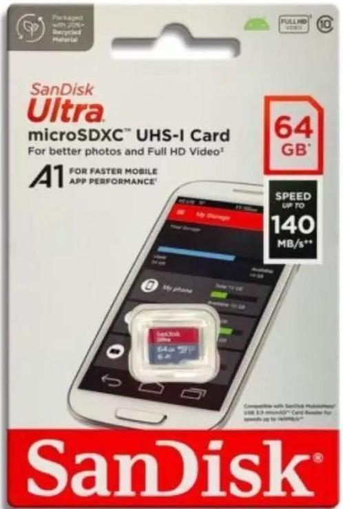 SanDisk 64Go Micro SD Carte mémoire ULTRA SDHC 140MB/s, Audio, Tv en Foto, Foto | Geheugenkaarten, Nieuw, MicroSDXC, 64 GB, Ophalen of Verzenden