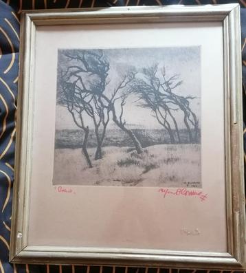 Alfons Blomme  Ets Gravure "Poësie" 1922  Bomen Landschap