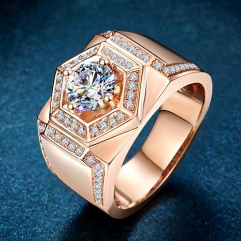 Zilveren ring met Moissanite Diamant 1 karaat D kleur, Bijoux, Sacs & Beauté, Bagues, Neuf, Homme, Rose, Argent, Avec pierre précieuse