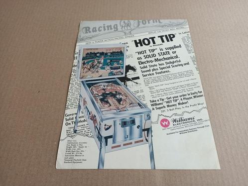 Flyer: Williams Hot Tip (1976) Flipperkast, Collections, Machines | Flipper (jeu), Williams, Enlèvement ou Envoi