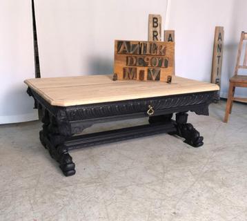Table basse ancienne robuste spéciale+grand tiroir en chêne 