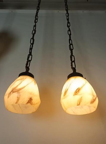 2 art deco lampjes - gemarmerd glas