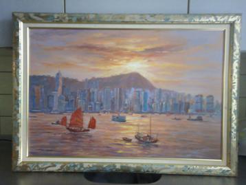 Te koop prachtig olieverf schilderij gesigneerd  P C Chan!