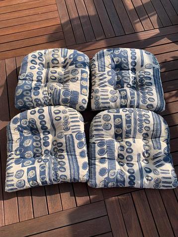 4 beaux coussins de chaises de jardin épais bleu et beige 