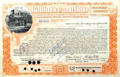 Baltimore and Ohio Railroad Company 1901, Timbres & Monnaies, Actions & Titres, Certificat d'action, Avant 1920, Enlèvement ou Envoi