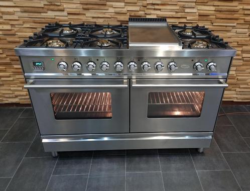 🔥Luxe Fornuis Boretti 120 cm rvs 7 pits 2 grote ovens, Elektronische apparatuur, Fornuizen, Zo goed als nieuw, Vrijstaand, Gas
