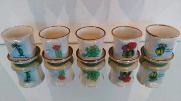5 vintage bloempotten porselein botanica met onderschaal