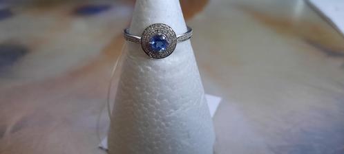 14K .585 witgouden ring Tanzaniet en diamanten, Handtassen en Accessoires, Ringen, Nieuw, Dame of Heer, 17 tot 18, Blauw, Goud