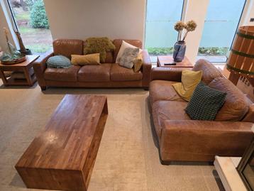 2x lederen bankstel 210 en 150 cm