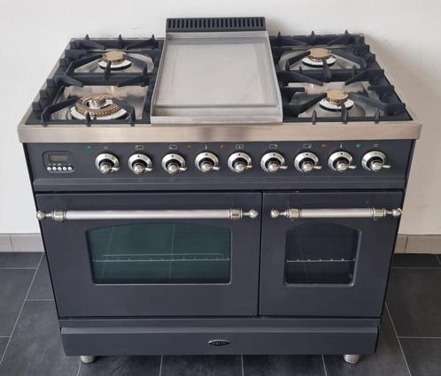 ☘️️️️ Poêle Boretti de luxe 90 cm anthracite + four Frytop 2, Electroménager, Cuisinières, Comme neuf, Autoportant, 5 zones de cuisson ou plus