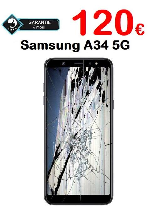 Remplacement écran Samsung Galaxy A34 5G Garantie 6 mois, Télécoms, Téléphonie mobile | Accessoires & Pièces, Samsung, Enlèvement ou Envoi