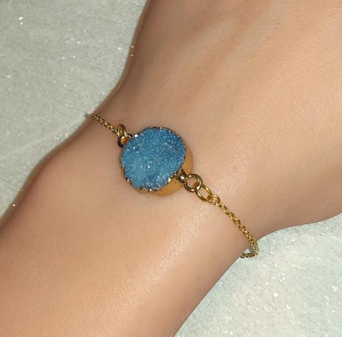 armband met blauwe druzy kristal, Bijoux, Sacs & Beauté, Bracelets, Neuf, Argent, Bleu, Avec pierre précieuse, Envoi