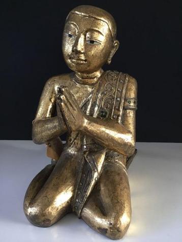 Ancienne Sculpture en Bois d'un Moine ou Bouddha - Thaïlande