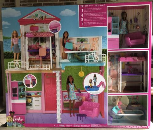 Barbiehuis met 3 poppen, Kinderen en Baby's, Speelgoed | Poppenhuizen, Nieuw, Poppenhuis, Ophalen