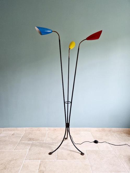 Driepoot vloerlamp met 3 scharnierende lampen, jaren 50, Antiek en Kunst, Antiek | Verlichting, Ophalen