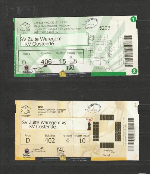 Z. Waregem - KV Oostende : 6 tickets (utilisés) : 2015-2019, Collections, Articles de Sport & Football, Utilisé, Autres types