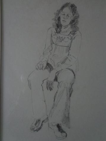 tekening Maria Segers Zittende vrouw met krullend haar
