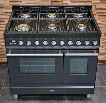 🔥 Poêle Boretti de luxe 90 cm anthracite 6 brûleurs 2 fours