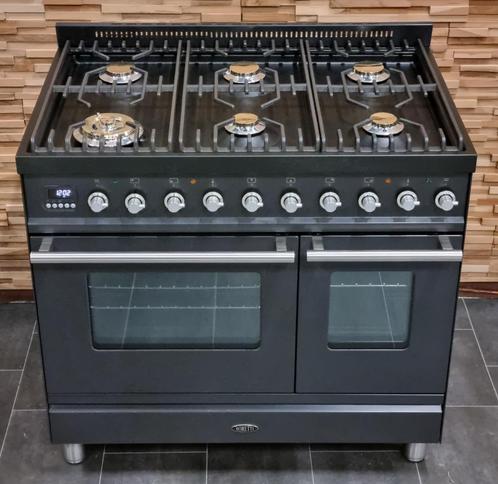 🔥Luxe Fornuis Boretti 90 cm antraciet 6 pit 2 ovens 300 C, Elektronische apparatuur, Fornuizen, Zo goed als nieuw, Vrijstaand