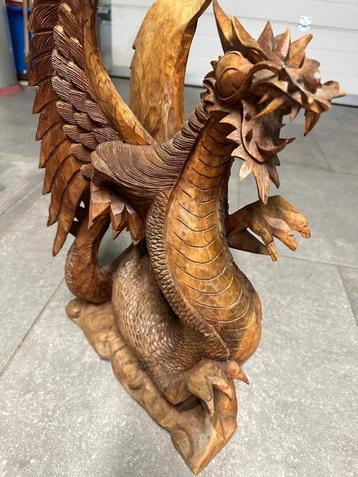 Statut Dragon  en bois naturel 