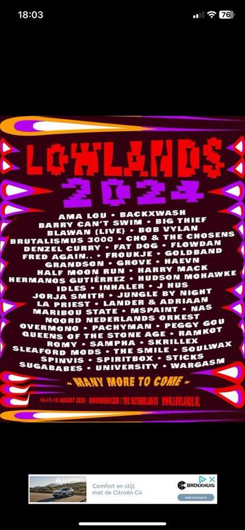 Lowlands kaart voor zowel festival als camping