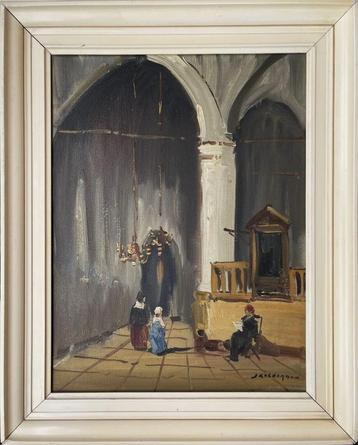 JAN KELDERMAN (1914-1990): MOOI KERKINTERIEUR – OLIE OP DOEK