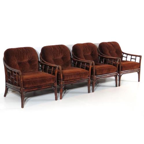 Set van 4 vintage bamboe rotan fauteuils jaren '60 '70, Huis en Inrichting, Bureaustoelen, Zo goed als nieuw, Ophalen of Verzenden