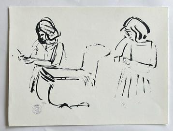 Lithographie d'Henri Victor Wolvens - « Femmes en calèche »