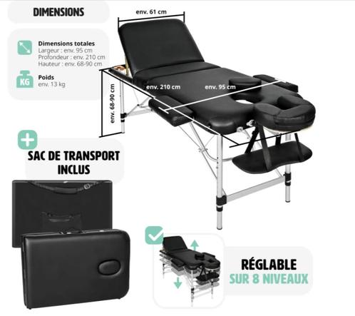 Table de massage 3 zones en alu pliante Neuf, Sports & Fitness, Produits de massage, Neuf, Table de massage, Enlèvement ou Envoi