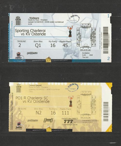 Charleroi - KV Oostende : 4 tickets différents ('15-'22), Collections, Articles de Sport & Football, Utilisé, Autres types, Enlèvement ou Envoi