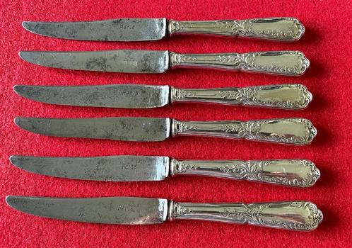 6 Couteaux en Argent 19ème Siècle Estampillés PARIS, Antiquités & Art, Antiquités | Argent & Or, Argent, Enlèvement ou Envoi