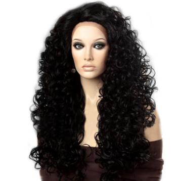 Lace front pruik lang zwart haar vol volume met krullen mode