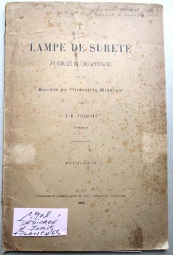 Lampe de mineur Marsaut livre H. Joris 1908 charbonnage mine