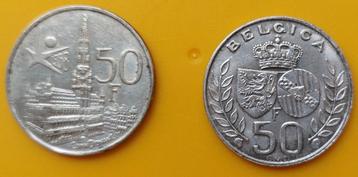 2 pièces 50 francs argent Belgique