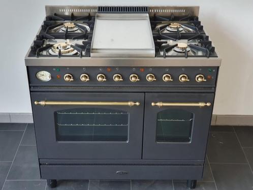 🍀Poêle Boretti de luxe 90 cm en laiton anthracite 2 fours, Electroménager, Cuisinières, Comme neuf, Autoportant, 5 zones de cuisson ou plus