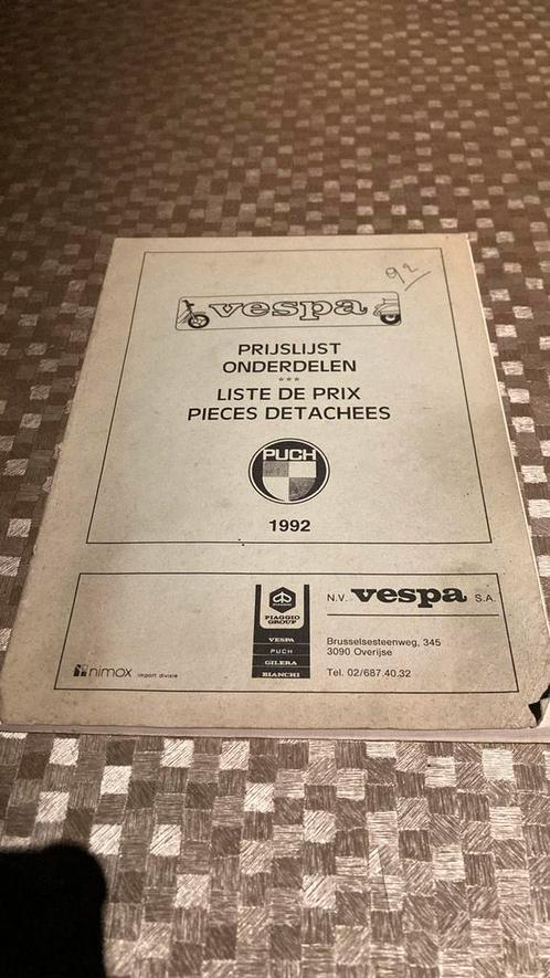 Liste de prix des pièces d'origine 1992 pour Vespa / Piaggio, Vélos & Vélomoteurs, Modes d'emploi & Notices d'utilisation, Comme neuf