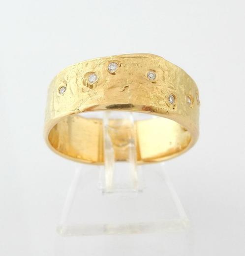 Brede 18 Karaat Gouden Design Ring 9 Diamanten M18, Bijoux, Sacs & Beauté, Bagues, Neuf, Or, Or, Avec pierre précieuse, Enlèvement ou Envoi