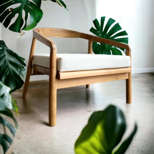 Teaken houten XL diepe lounge stoel`met kussen, Antiek en Kunst, Antiek | Meubels | Stoelen en Sofa's, Ophalen of Verzenden