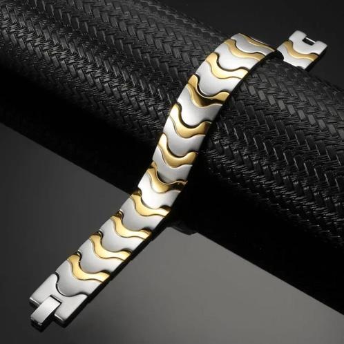 Titanium armband met magnetisch hematiet, Bijoux, Sacs & Beauté, Bracelets, Neuf, Autres matériaux, Gris, Envoi
