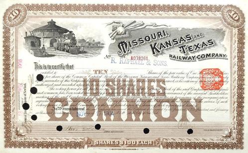 Missouri, Kansas and Texas Railway Company 1904, Timbres & Monnaies, Actions & Titres, Certificat d'action, Avant 1920, Enlèvement ou Envoi