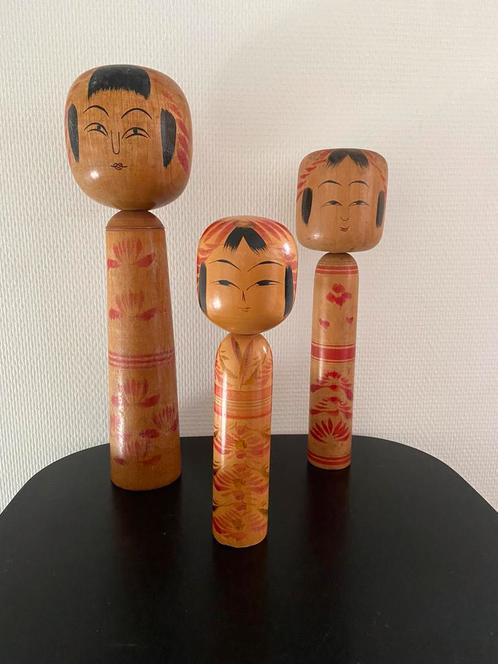 Set van 3 vintage Kokeshi, Antiquités & Art, Art | Sculptures & Bois, Enlèvement ou Envoi