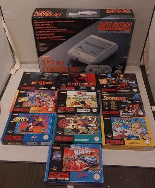 Super Nintendo Control Set (CIB) + 10 Topgames (CIB), Games en Spelcomputers, Spelcomputers | Nintendo Super NES, Gebruikt, Met 1 controller