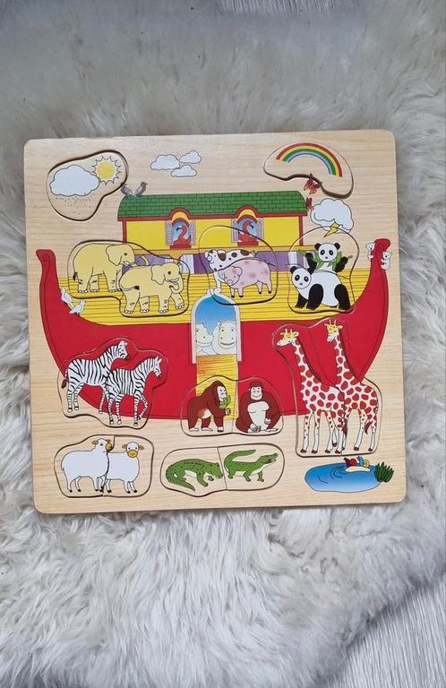 Houten inlegpuzzel Ark Van Noah, Kinderen en Baby's, Speelgoed | Kinderpuzzels, Nieuw, 6 maanden tot 2 jaar, 10 tot 50 stukjes